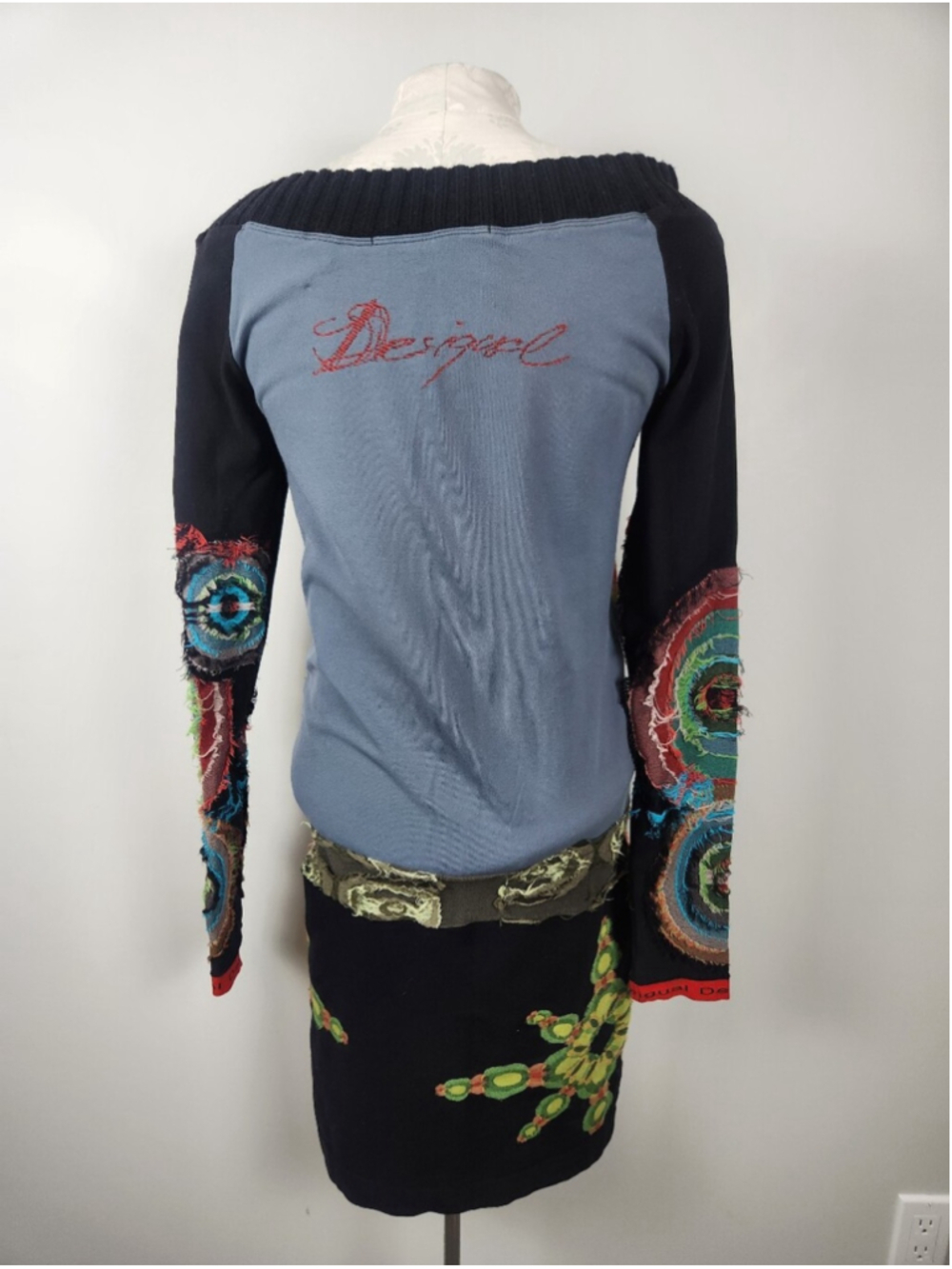 Desigual Mixed Media Long Sleeve Stretch Dress Sz M Artsy Art To Wear Grunge Y2K - Picture 3 of 15